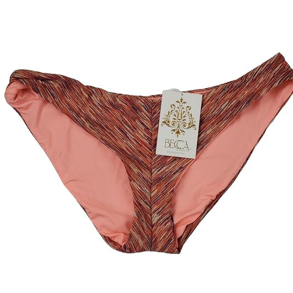 Becca by Rebecca Women's Brown Striped Metallic Hipster Bikini Bottom Size L - Picture 1 of 7
